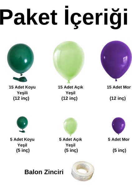 Balon Seti Koyu Yeşil-Açık Yeşil-Mor 60 Lı Balon Zinciri Seti fiyatları