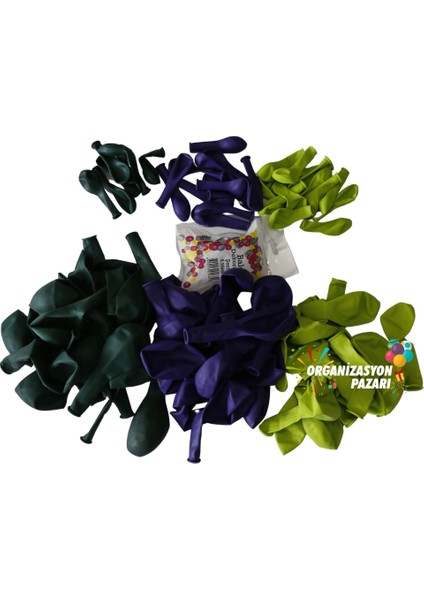 Balon Seti Koyu Yeşil-Açık Yeşil-Mor 60 Lı Balon Zinciri Seti modelleri