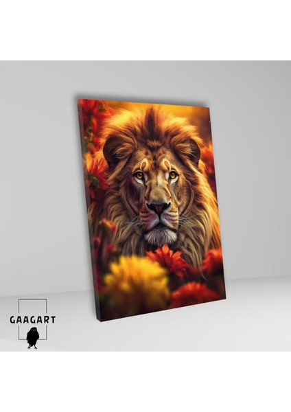 Tekli Dikey Kanvas Duvar Tablosu Sarı Kırmızı Dişi Aslan fiyatları