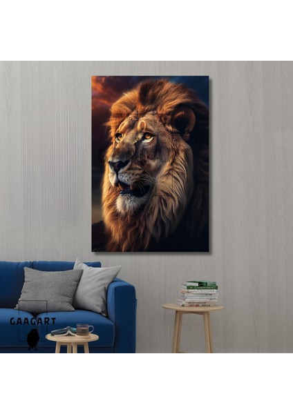 Tekli Dikey Kanvas Duvar Tablosu Yan Çekim Aslan Görseli