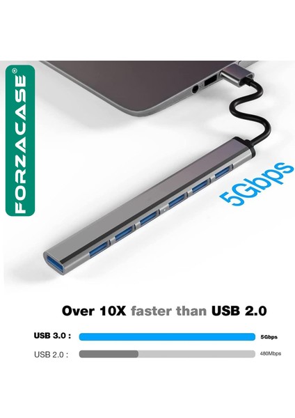 USB 2.0 To Usb/type-C Port Çoğaltıcı Hub 7in1 Otg Adaptör 6lı USB Çoklayıcı - FC751