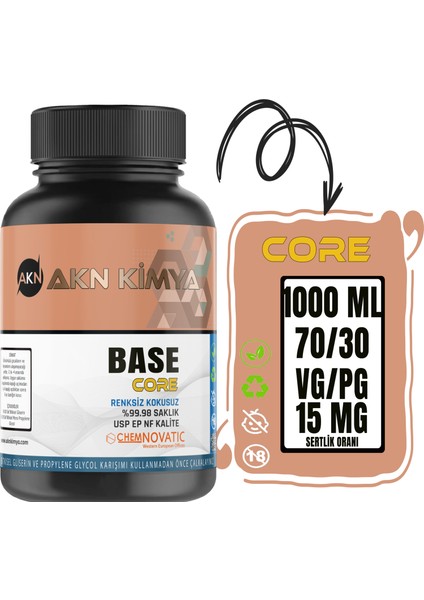 Core Chemnovatic Nbase 15 Mg Gliserin Propilen Glikol Base Nbase Vg Pg 80-20 100 ml 250 ml 500 ml 1000 ml