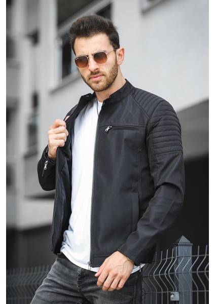 Abuja Slim Fit Fermuar Detaylı Dik Yaka Su Itici Erkek Mevsimlik Mont modelleri