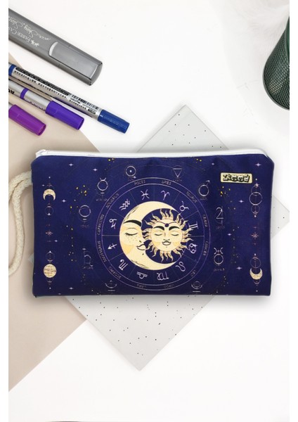 Tarot Ay Güneş Desenli Kalem Kutusu Yıkanabilir Bez Kalemlik