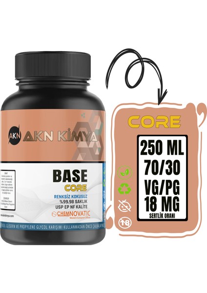 Core Chemnovatic Nbase 18 Mg Gliserin Propilen Glikol Base Nbase Vg Pg 80-20 100 ml 250 ml 500 ml 1000 ml