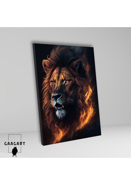 Tekli Dikey Kanvas Duvar Tablosu Alevli Yandan Aslan Portresi fiyatları
