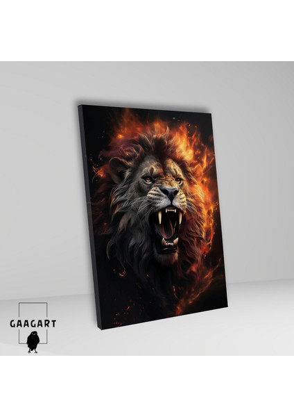 Tekli Dikey Kanvas Duvar Tablosu Alevli Kükreyen Aslan fiyatları