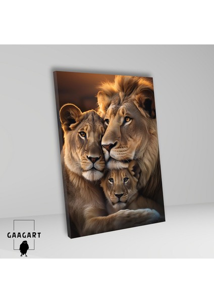 Tekli Dikey Kanvas Duvar Tablosu Sarılmış Aslan Ailesi fiyatları