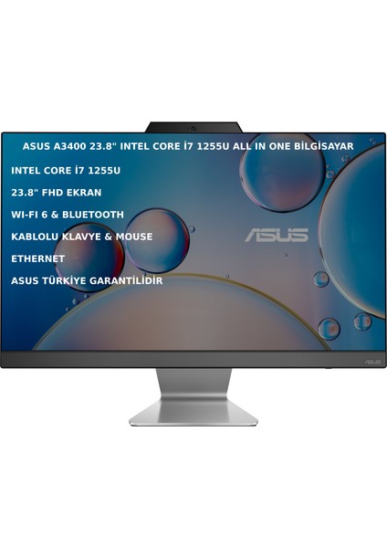 A3400 Intel Core I7 1255U 32GB 256GB SSD 23.8" Fhd Freedos All In One Bilgisayar