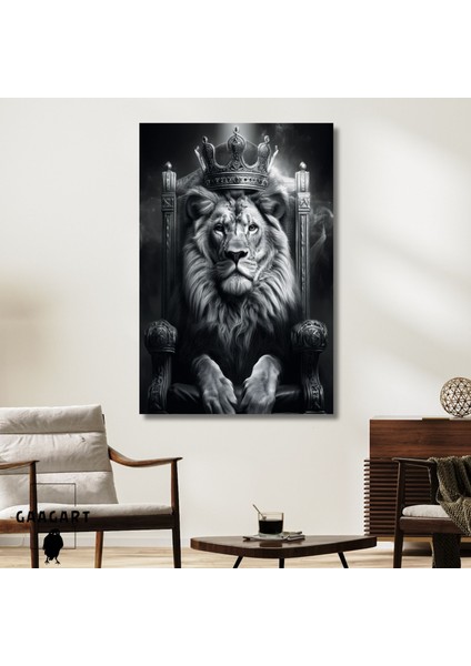 Tekli Dikey Kanvas Duvar Tablosu Siyah Beyaz Kral Aslan Görseli