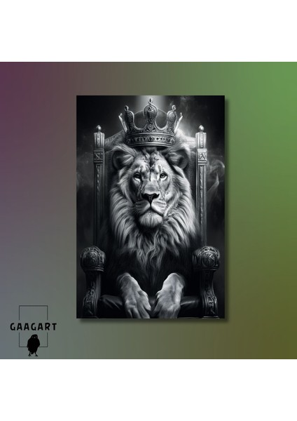 Tekli Dikey Kanvas Duvar Tablosu Siyah Beyaz Kral Aslan Görseli modelleri