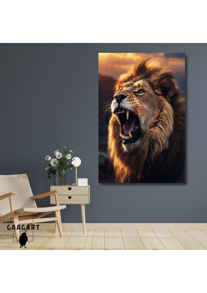 Tekli Dikey Kanvas Duvar Tablosu Yan Açı Kükreyen Aslan