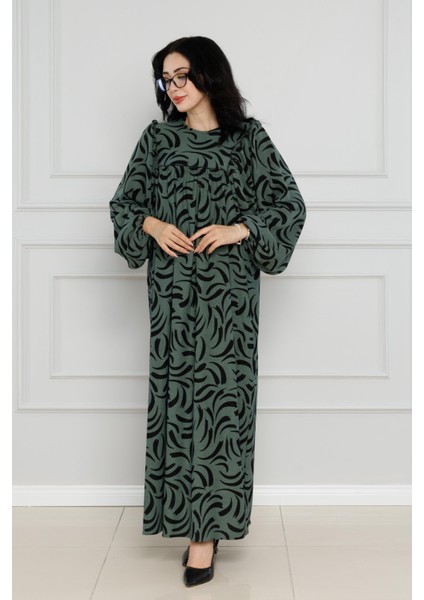 Robalı Baskılı Karin Elbise-Yeşil