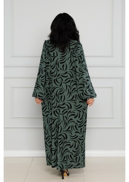Robalı Baskılı Karin Elbise-Yeşil indirimleri