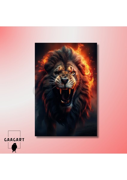 Tekli Dikey Kanvas Duvar Tablosu Koşan Kükreyen Aslan Portresi