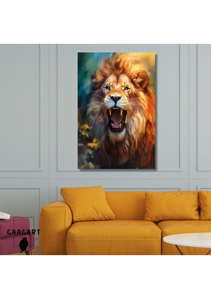 Tekli Dikey Kanvas Duvar Tablosu Soyut Kükreyen Aslan