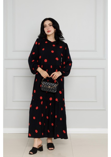 Puantiyeli Kuşaklı Eylül Elbise-Kırmızı fiyatları