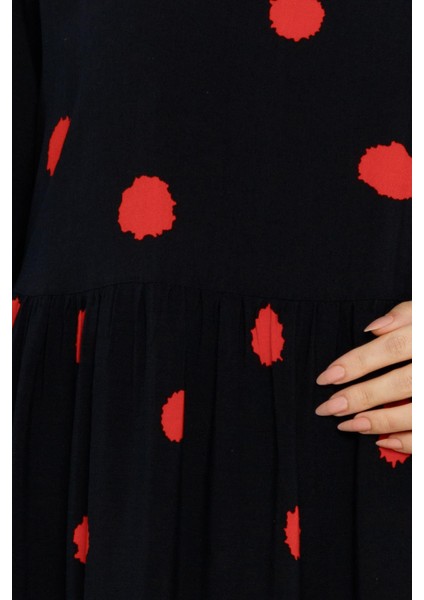 Puantiyeli Kuşaklı Eylül Elbise-Kırmızı fırsatları