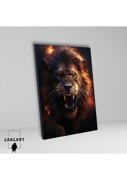 Tekli Dikey Kanvas Duvar Tablosu Turuncu Kırmızı Kükreyen Aslan fiyatları