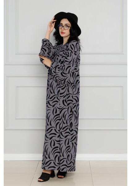 Robalı Baskılı Karin Elbise-Gri modelleri