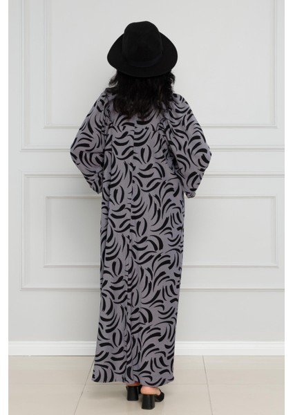 Robalı Baskılı Karin Elbise-Gri fırsatları