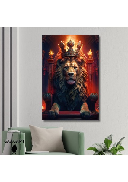 Tekli Dikey Kanvas Duvar Tablosu Gösterişli Kral Aslan Görseli