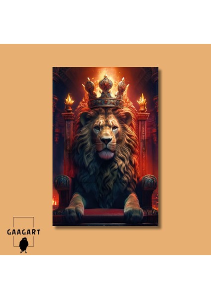 Tekli Dikey Kanvas Duvar Tablosu Gösterişli Kral Aslan Görseli modelleri
