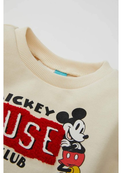 Erkek Bebek 2'li Takım Disney Mickey & Minnie Bisiklet Yaka Sweatshirt Üst Beli Lastikli Jogger Eşofman Altı D1890A524AU