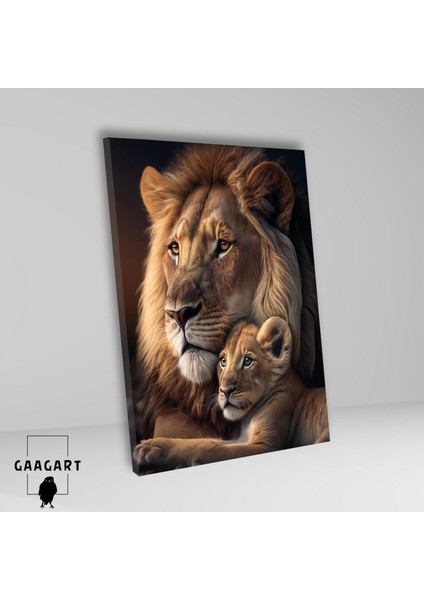 Tekli Dikey Kanvas Duvar Tablosu Yan Açı Anne ve Yavru Aslan fiyatları