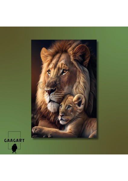 Tekli Dikey Kanvas Duvar Tablosu Yan Açı Anne ve Yavru Aslan modelleri