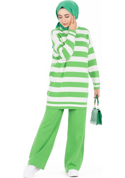 Dik Yaka Çizgili Triko Takım-Yeşil fiyatları