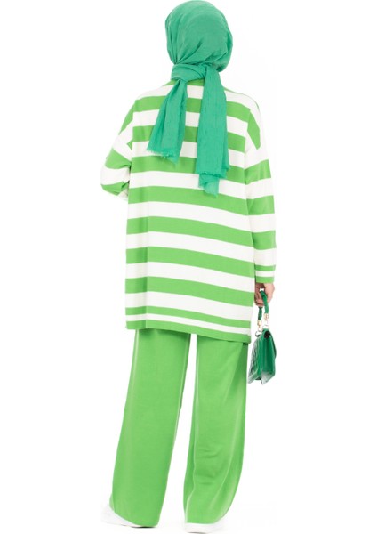 Dik Yaka Çizgili Triko Takım-Yeşil indirimleri