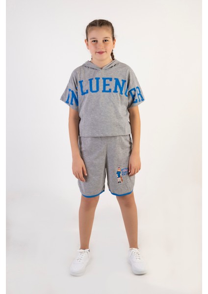 Kız Çocuk Kapşonlu Şortlu Alt-Üst Takım-10-13 Yaş