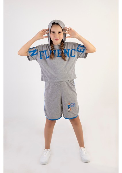 Kız Çocuk Kapşonlu Şortlu Alt-Üst Takım-10-13 Yaş indirimleri