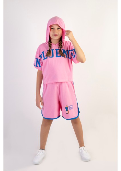 Kız Çocuk Kapşonlu Şortlu Alt-Üst Takım-10-13 Yaş fırsatları