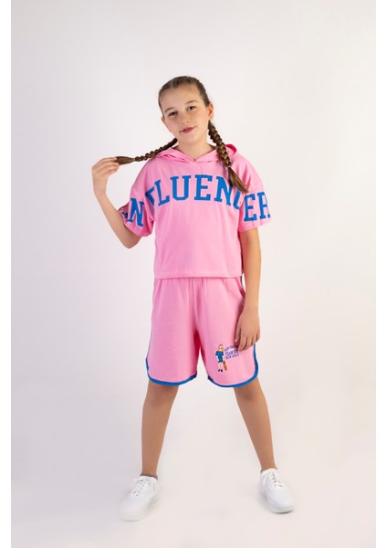 Kız Çocuk Kapşonlu Şortlu Alt-Üst Takım-10-13 Yaş indirimleri