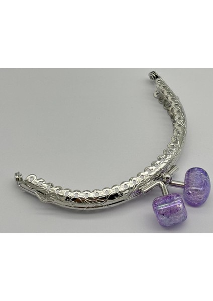 10 cm Gümüş Oval Cüzdan Çanta Klipsi Bursu Lila