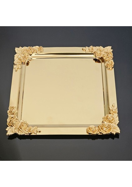 2'li Metal Döküm Kare Sunum Tepsisi, Renkli, 21x21 cm