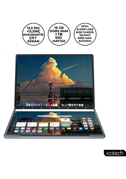 DS13 Plus 13,5 Inç 2,5k 16GB Ram 1TB SSD Çift Ekranlı Dokunmatik Laptop Dizüstü Bilgisayar