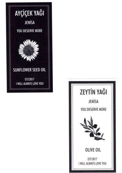 2 Adet Siyah Beyaz Yağdanlık Sticker, 750-999 ml, Ayçiçek ve Zeytinyağı için