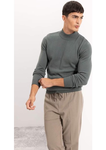 Slim Fit Balıkçı Yaka Kazak Dark Khakı modelleri