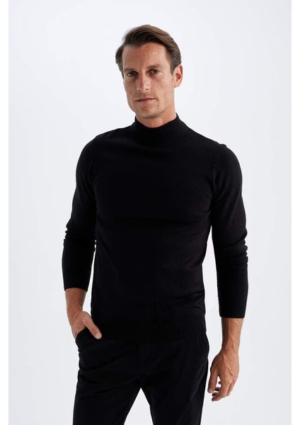 Slim Fit Balıkçı Yaka Kazak Black fırsatları