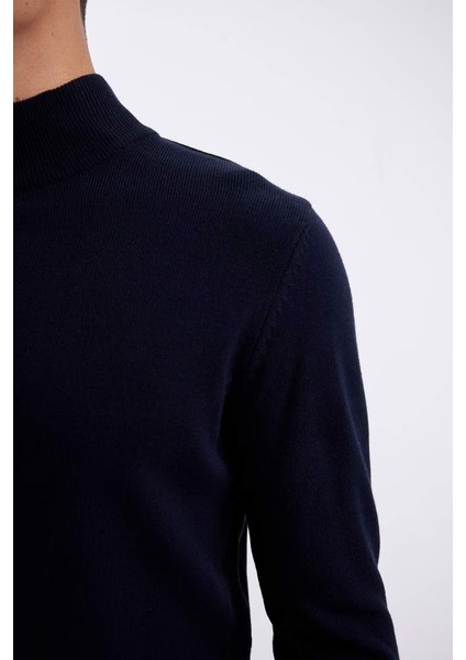 Slim Fit Balıkçı Yaka Kazak Navy