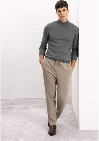 Slim Fit Balıkçı Yaka Kazak Dark Khakı