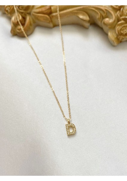 Sword's Concept Zirkon Taşlı Minimal Gold D Harfli Kolye