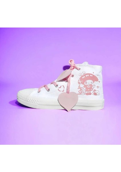 Pembe Hello Xxx Baskılı Kalp Bağcık Baskılı Keten Çocuk Spor Ayakkabı Sneaker