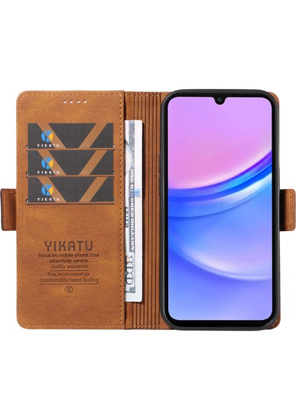 Anti-Düşen Telefon Kılıfı Için Samsung Galaxy A16 Kılıf Pu Deri Cüzdan Telefon Kapak Cilt Dokunmatik Duygu-Kahverengi (Yurt Dışından)