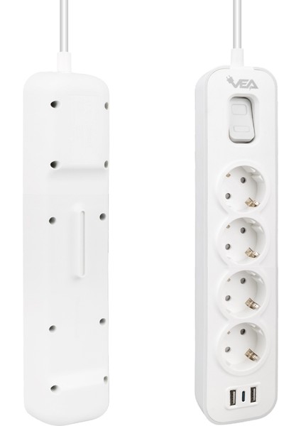VE-NOVA104U A Class 4lü 2 Usbli Anahtarlı 1.5 Metre Akım Korumalı Grup Priz (Made In Malaysıa) (4607)