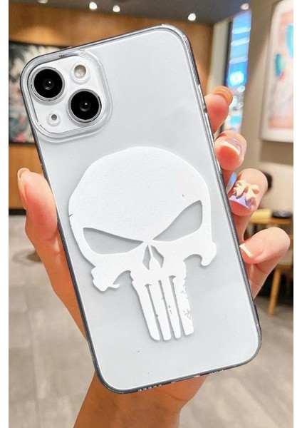 3gen Case Apple iPhone Modelleri Uyumlu Beyaz Punisher Desenli Şeffaf Silikon Kılıf