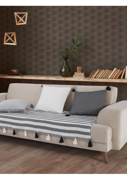 Ponponlu Koltuk Kanepe Çekyat Örtüsü 115X200CM Siyah